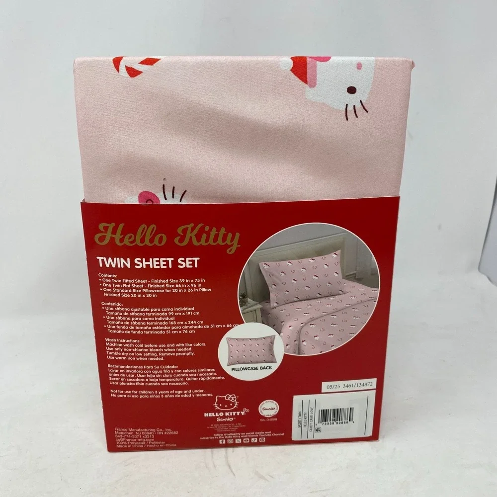 Hello Kitty‎ & Friends Twin Sheet Set Holiday Santa Christmas Pink Candy Canes